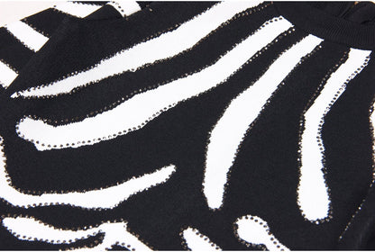 Sleek Bodycon Mini Dress with Bold Zebra Stripes - Black