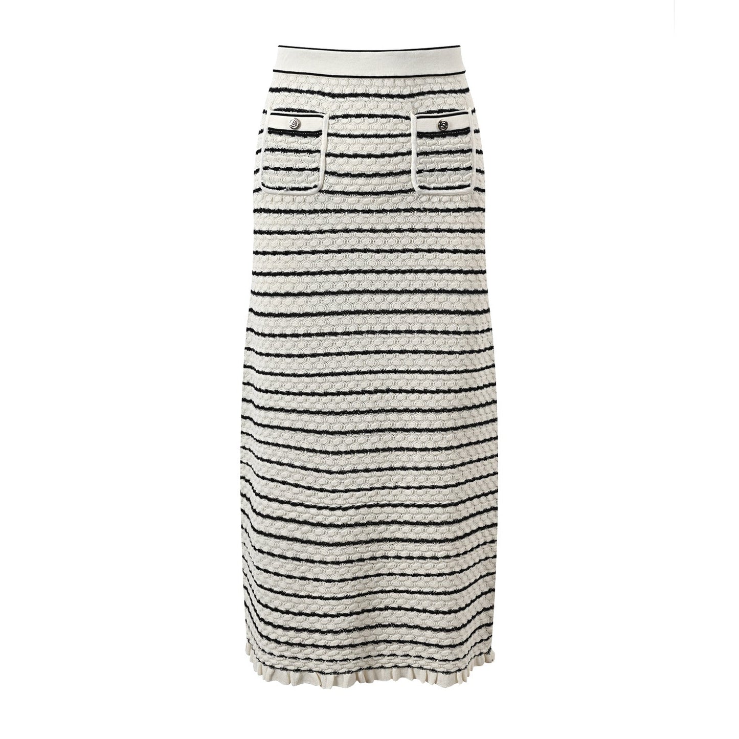 Striped Midi Skirt & Cropped Cardigan - White