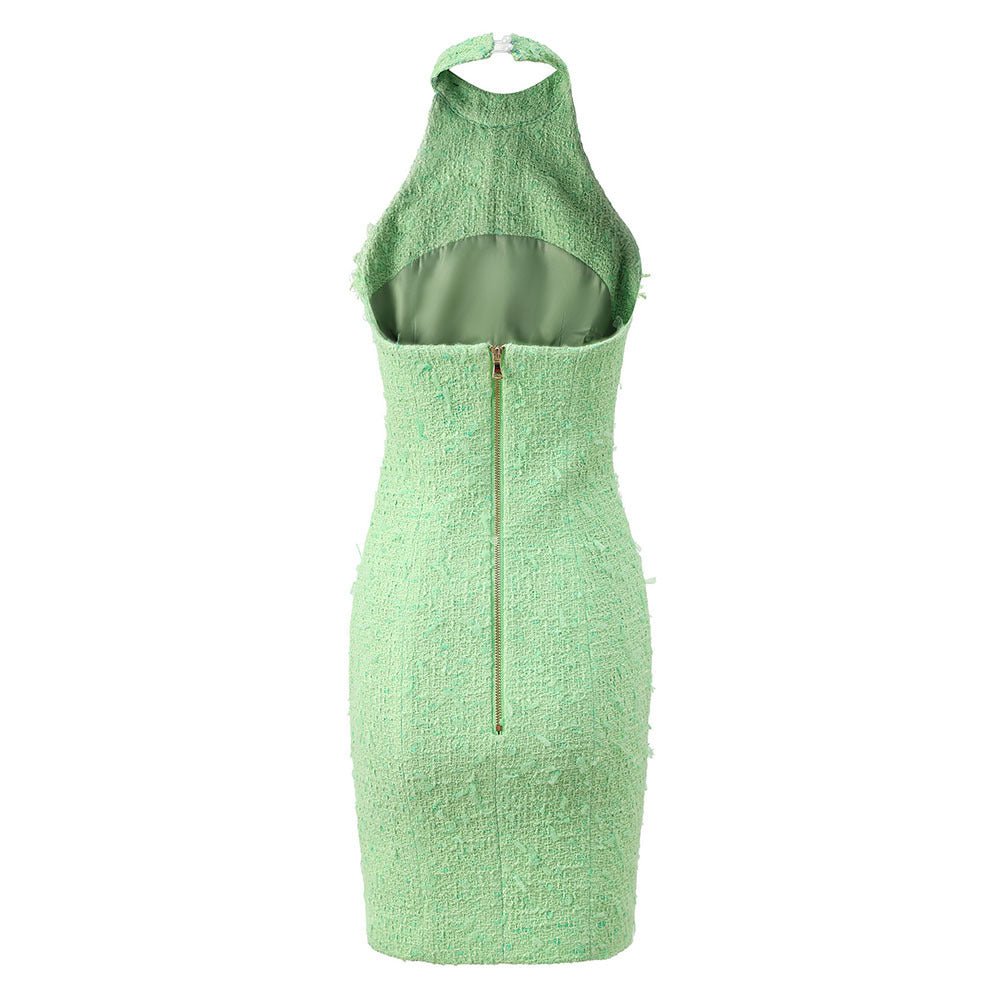 Textured Halter Neck Dress - Green