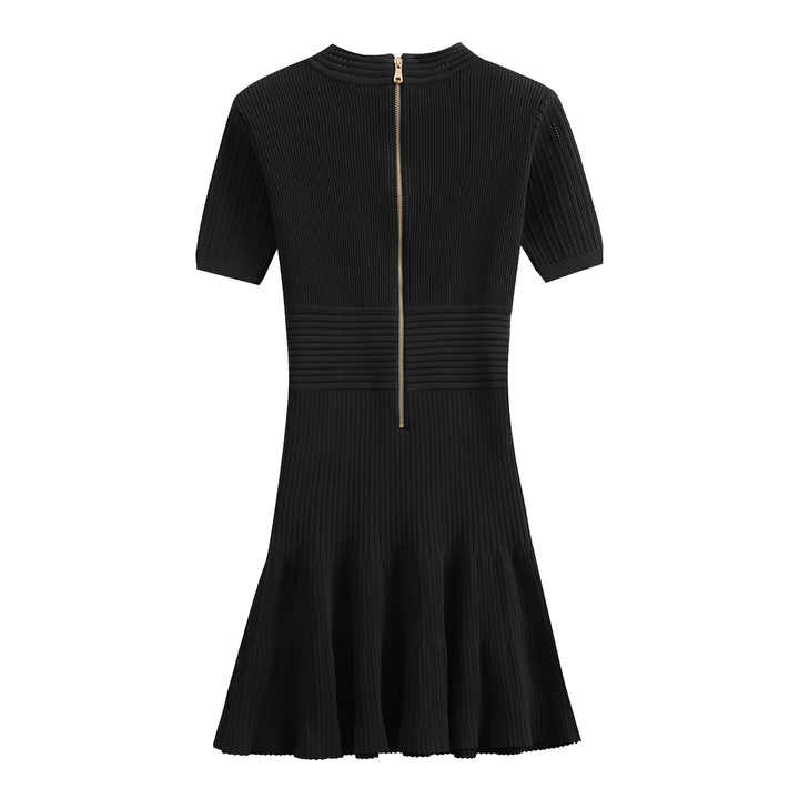 Versatile Bodycon Knit Dress with Chic Gold Button Detail - Black