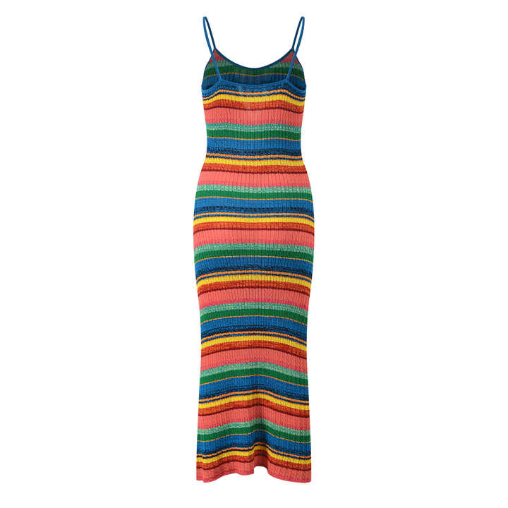 Vibrant Striped Boho Mid - Calf Bodycon Dress - Multicolor