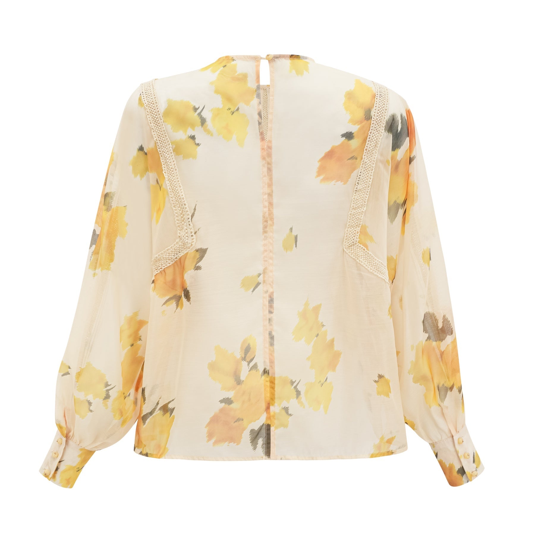 Floral print blouse with long sleeves and lace trim