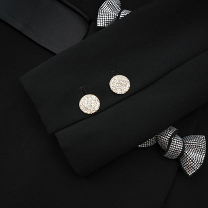 Black Blazer Adorned with Large Crystal Bow Embellishment